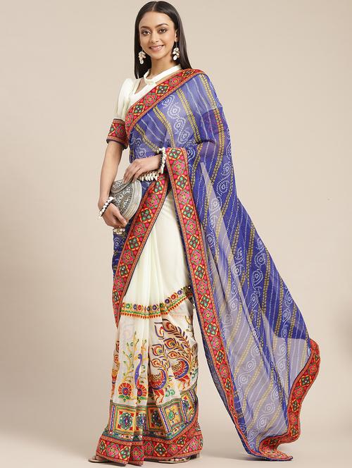embroidered half and half saree with blouse - 20831142 - Very Small Image - 1