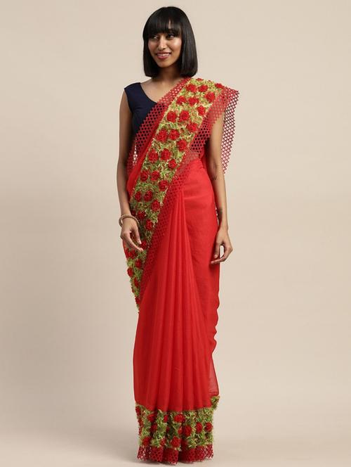 red solid with bordered saree with blouse - 20831151 - Very Small Image - 1