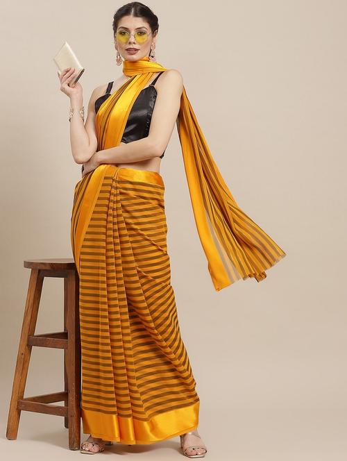 women mustard stripes printed saree with blouse - 20831152 - Very Small Image - 1