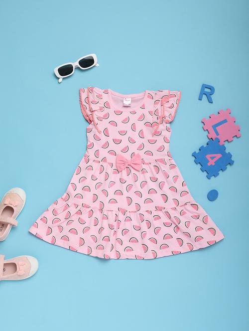 girls pink printed frock - 20831414 - Very Small Image - 1