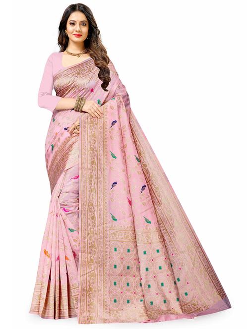 rosewater self design banarasi saree with blouse - 20831781 - Very Small Image - 1