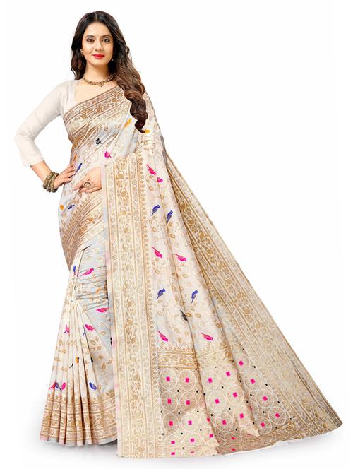 off white self design banarasi saree - 20831783 - Very Small Image - 1