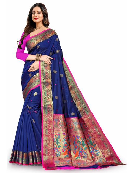 navy blue self design banarasi saree - 20831793 - Very Small Image - 1
