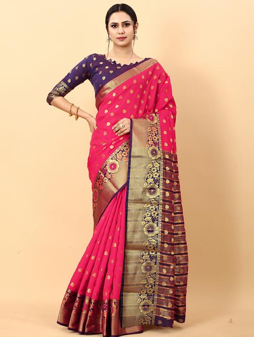 pink self design banarasi saree with blouse - 20831798 - Very Small Image - 1