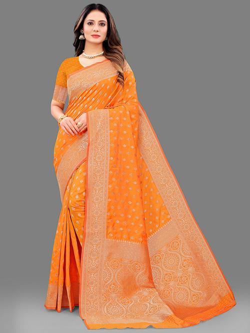 orange self design banarasi saree - 20831812 - Very Small Image - 1