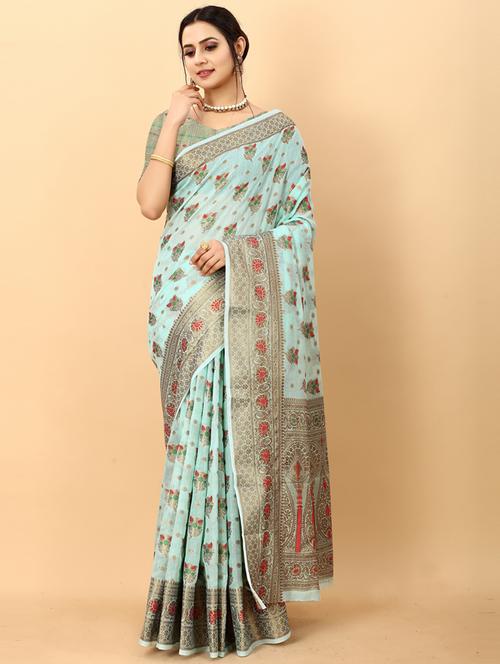 light blue self design banarasi saree - 20831818 - Very Small Image - 1