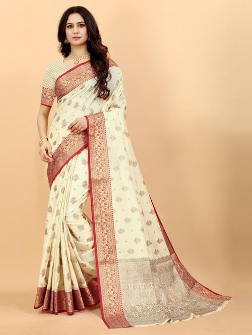 cream self design banarasi saree - 20831823 - Very Small Image - 1