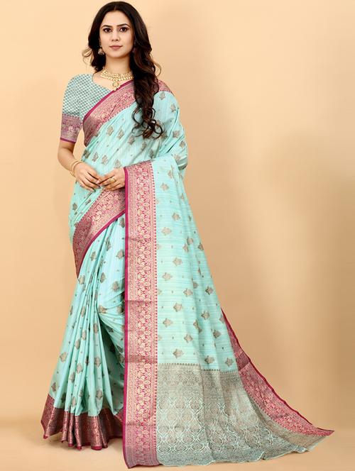 light blue self design banarasi saree with blouse - 20831827 - Very Small Image - 1