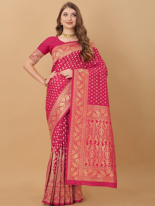 pink silk banarasi saree with blouse - 20831852 - Very Small Image - 1