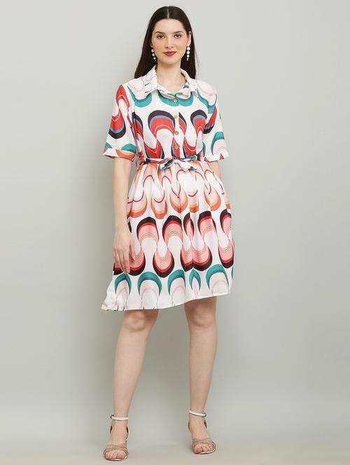women white abstract printed a-line dress - 20832248 - Very Small Image - 1