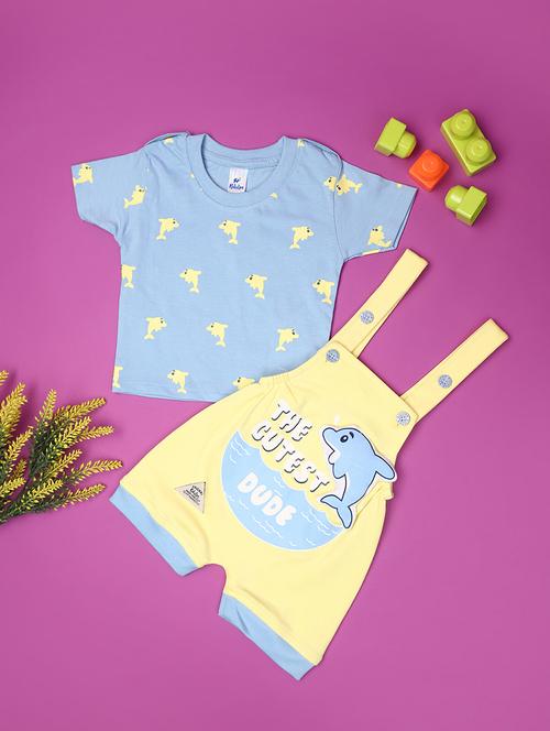 yellow printed cotton dungarees - 20836671 - Very Small Image - 1