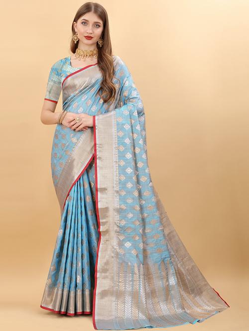 light blue self design banarasi saree - 20836897 - Very Small Image - 1