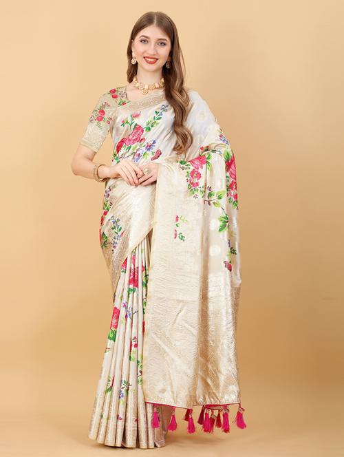 multi colored self design banarasi saree with blouse - 20836901 - Very Small Image - 1