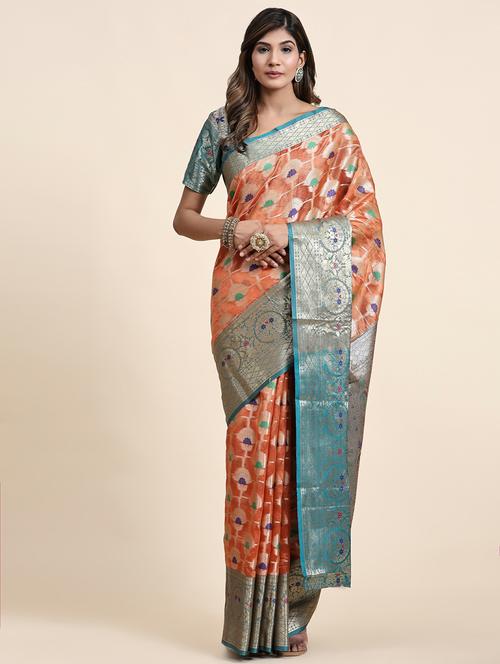 orange self design banarasi saree with blouse - 20836914 - Very Small Image - 1