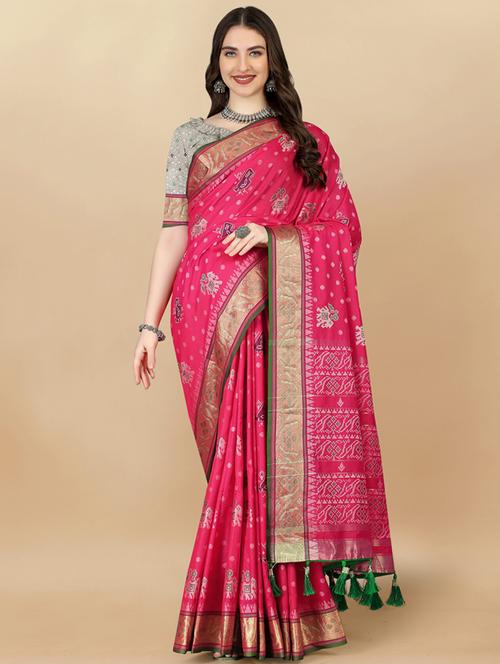 pink printed bordered saree with blouse - 20837963 - Very Small Image - 1