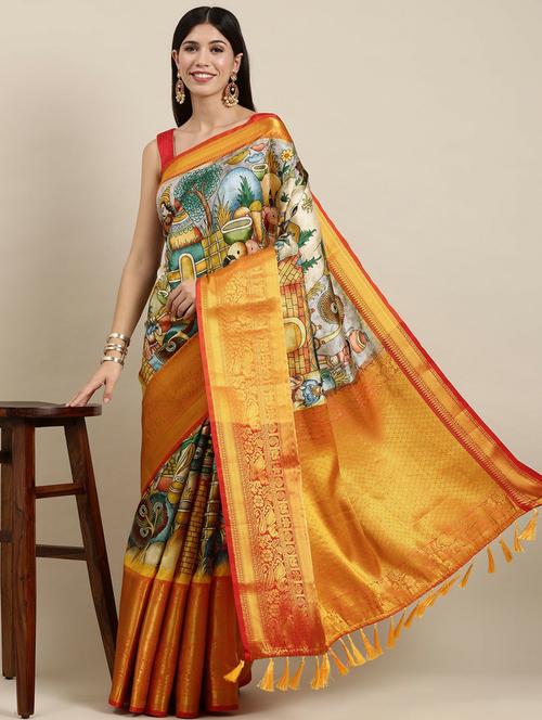 multi colored printed bordered saree with blouse - 20837976 - Very Small Image - 1