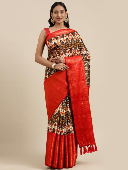 multi colored printed bordered saree with blouse - 20837984 - Very Small Image - 1