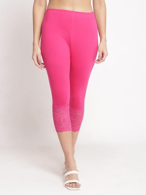 solid pink cotton lycra detailed capri - 20838267 - Very Small Image - 1