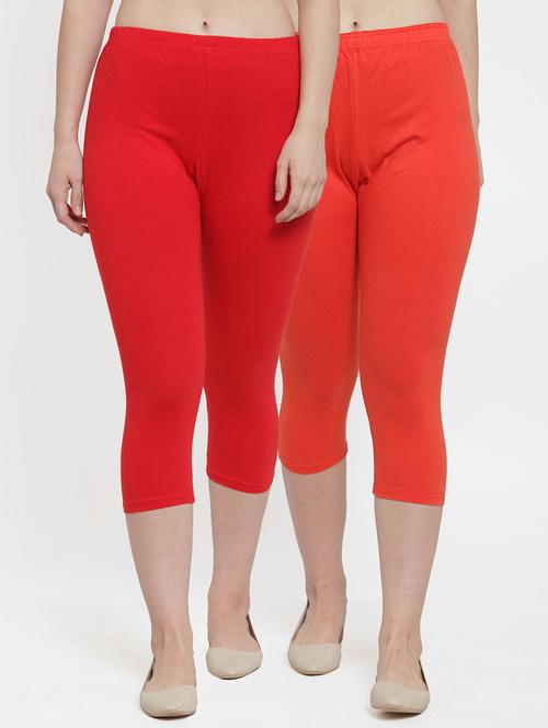pack of 2 solid multi coloured cotton lycra capri - 20838295 - Very Small Image - 1