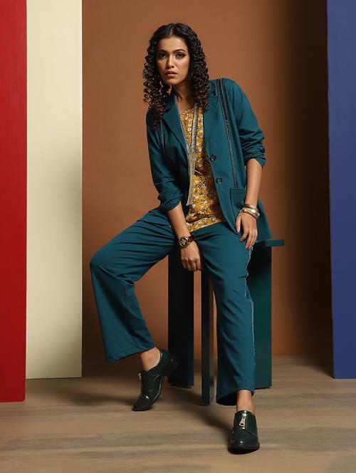 women teal jacket and trouser co-ord set - 20844658 - Very Small Image - 1