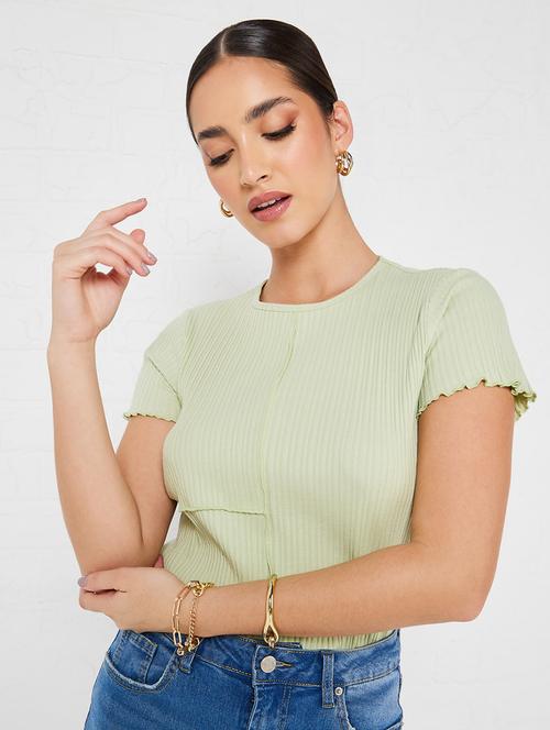 light green cotton solid t-shirt - 20845891 - Very Small Image - 1