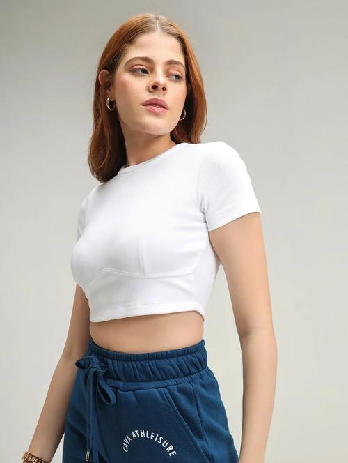 women white solid crop top - 20846378 - Very Small Image - 1