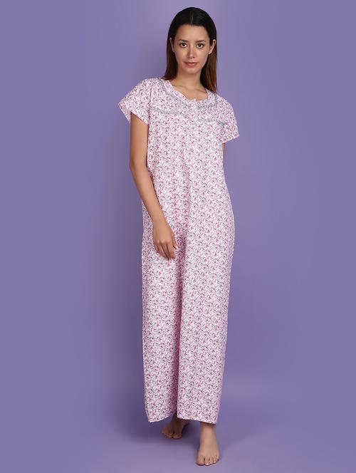women printed short sleeves nighty - 20846418 - Very Small Image - 1