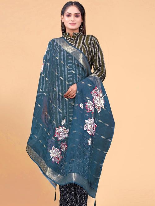 women navy blue floral printed dupatta - 20847824 - Very Small Image - 1