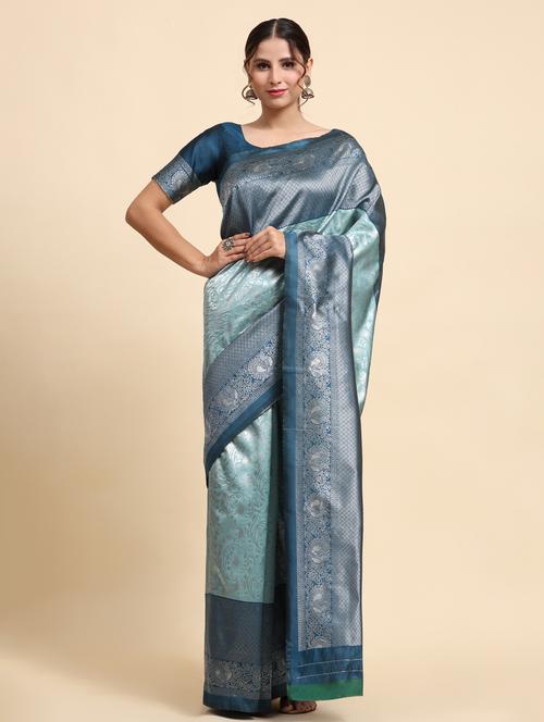 light blue self design banarasi saree with blouse - 20848454 - Very Small Image - 1