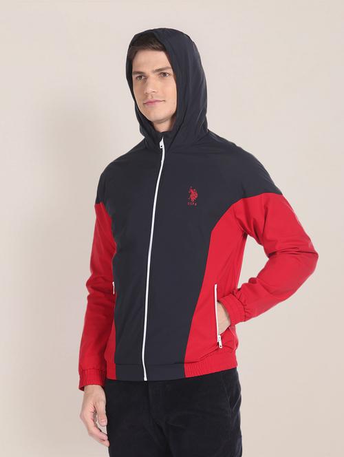 blue color block casual jacket - 20848988 - Very Small Image - 1
