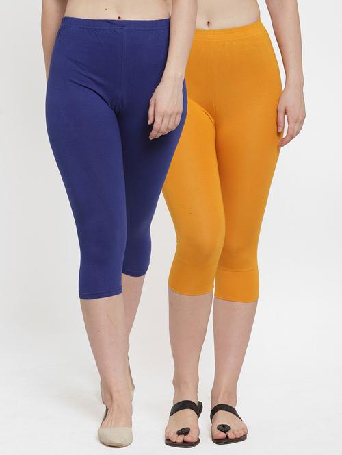 pack of 2 solid multi coloured cotton lycra capri - 20850374 - Very Small Image - 1