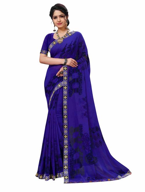 blue floral printed saree with blouse - 20850628 - Very Small Image - 1