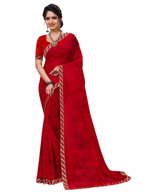 red printed georgette saree with blouse - 20850629 - Very Small Image - 1