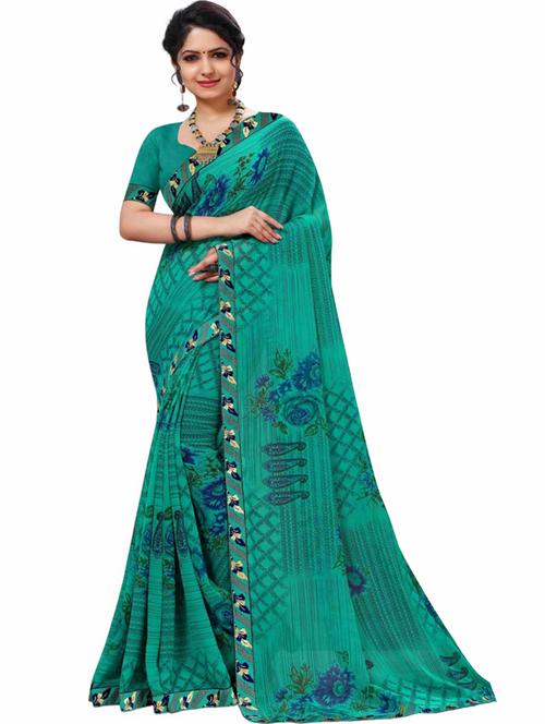 women green printed georgette saree - 20850630 - Very Small Image - 1