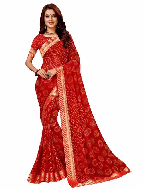 red bandhnai print saree with lace border with blouse - 20850633 - Very Small Image - 1