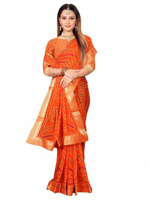 orange bandhani printed saree with blouse - 20850644 - Very Small Image - 1