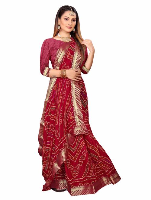 maroon bandhani printed saree with blouse - 20850645 - Very Small Image - 1