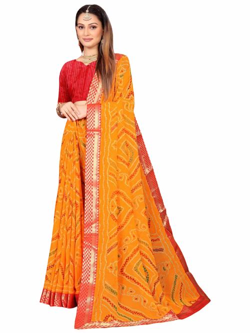 yellow bandhani printed saree - 20850646 - Very Small Image - 1