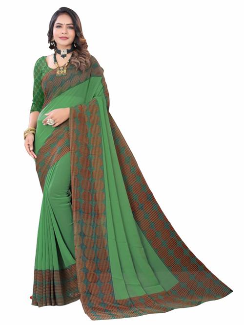 green georgette printed saree with blouse - 20850655 - Very Small Image - 1