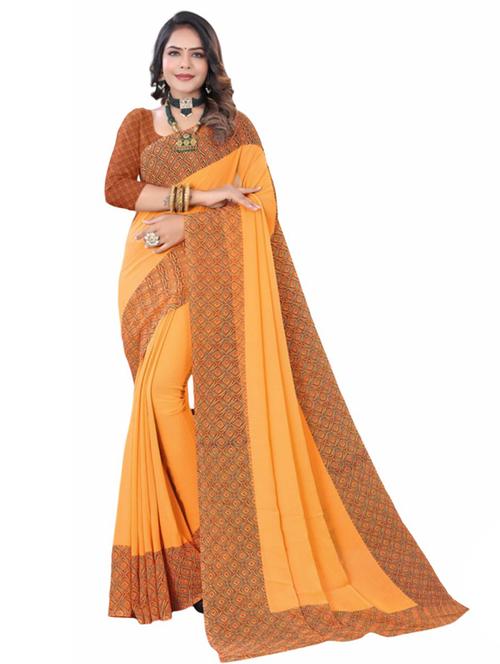 orange printed saree with blouse - 20850660 - Very Small Image - 1