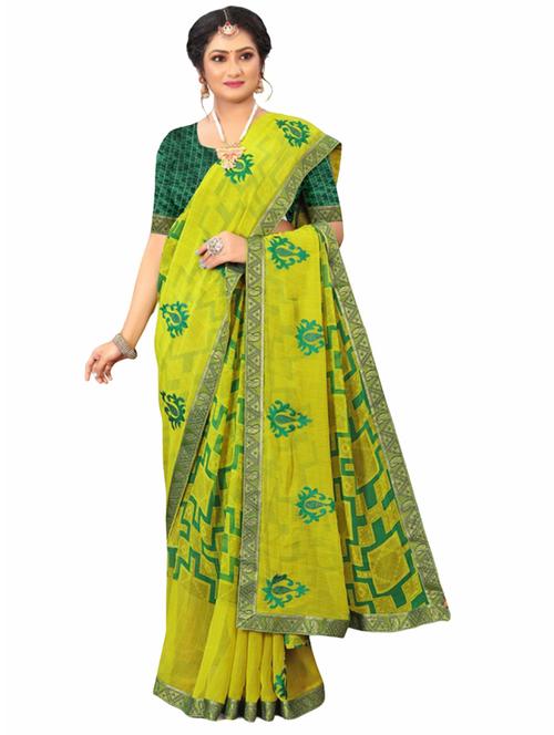 green georgette printed saree with blouse - 20850688 - Very Small Image - 1