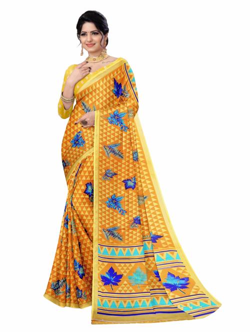 yellow chiffon printed saree with blouse - 20850707 - Very Small Image - 1