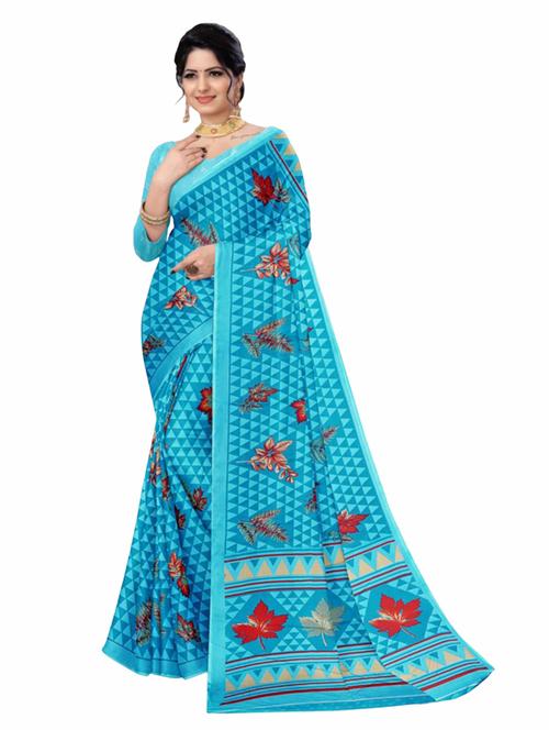 turquoise printed saree with blouse - 20850708 - Very Small Image - 1