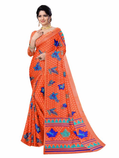 orange chiffon printed saree with blouse - 20850709 - Very Small Image - 1