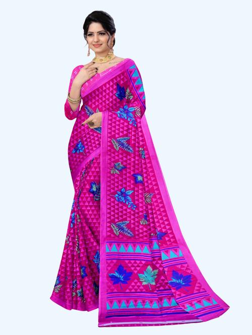 pink chiffon printed saree with blouse - 20850711 - Very Small Image - 1