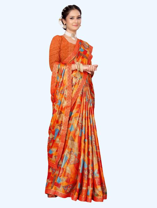 orange chiffon printed saree with blouse - 20850713 - Very Small Image - 1