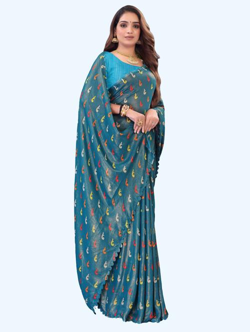 teal printed saree - 20850717 - Very Small Image - 1