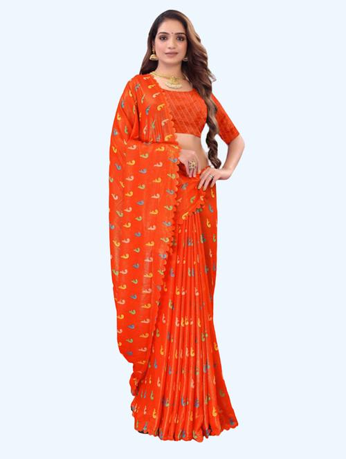 orange chiffon printed saree - 20850718 - Very Small Image - 1