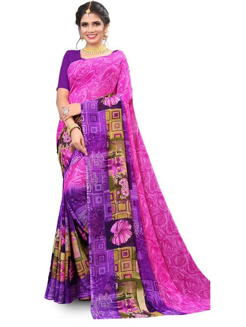 pink floral printed saree with blouse - 20850735 - Very Small Image - 1