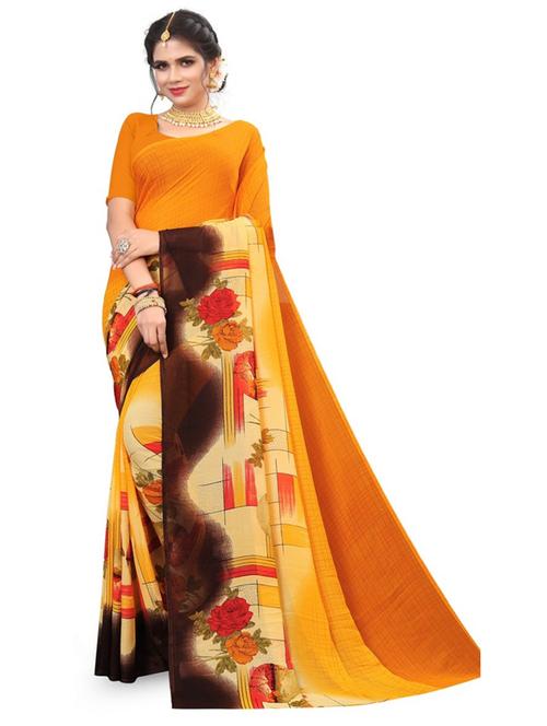 mustard georgette printed saree with blouse - 20850737 - Very Small Image - 1